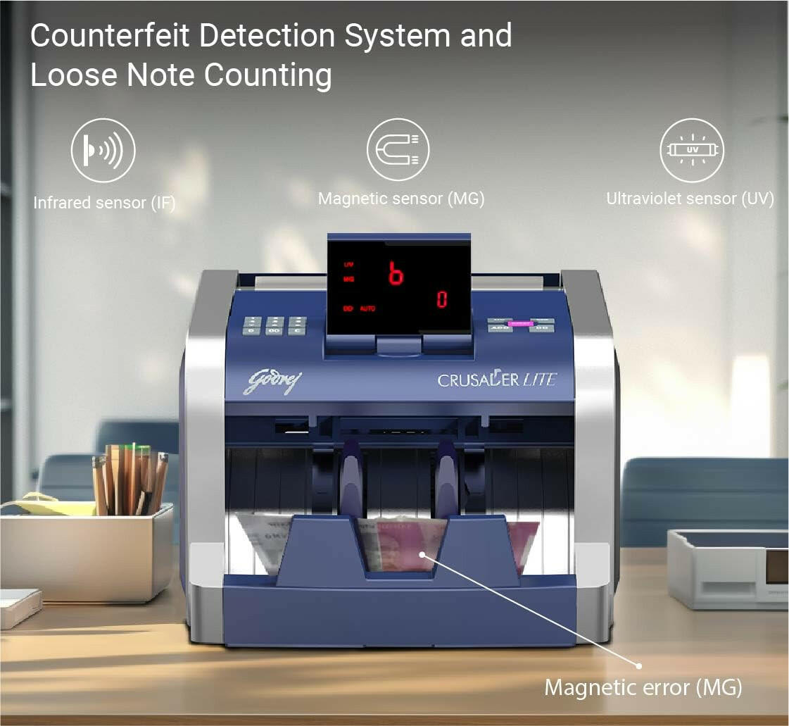 Godrej Crusader Lite Note/Money Counting Machine with MG,UV Fake Note Detection - Perfect Computer Agencies