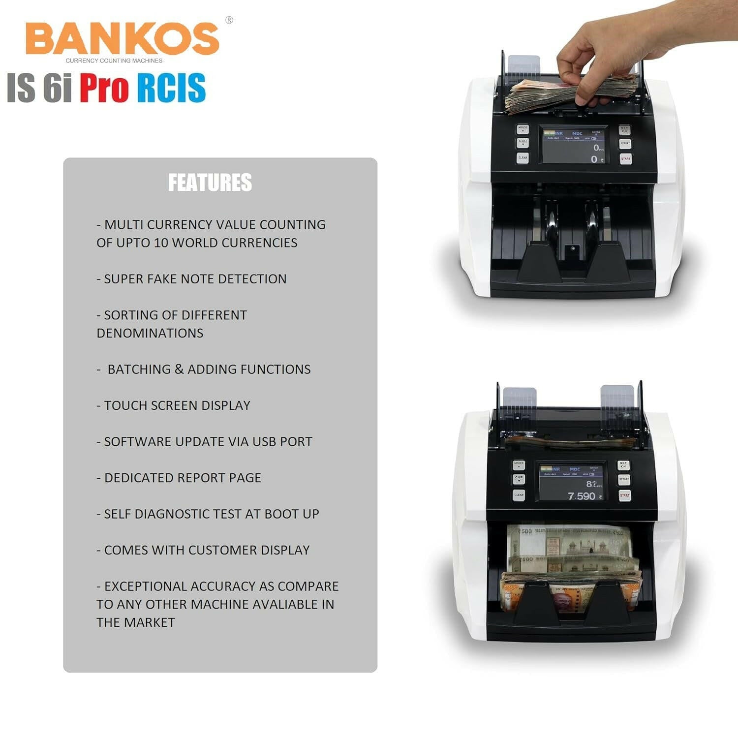 Bankos IS 6i PRO CIS MIX VALUE Note Counting Machine with Counterfeit Notes Detection - Perfect Computer Agencies