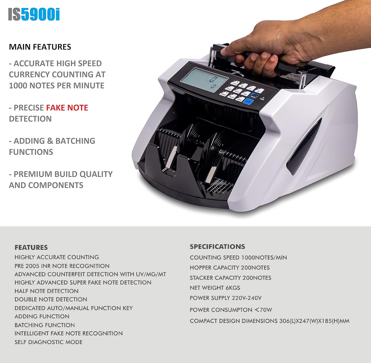 Bankos IS5900 Note Counting Machine with Fake Note Detection. - Perfect Computer Agencies